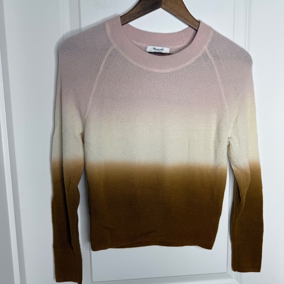 Madewell 100% Cashmere Ombre Dip Dye Sweater Pink White Brown Size Medium - Picture 3 of 6